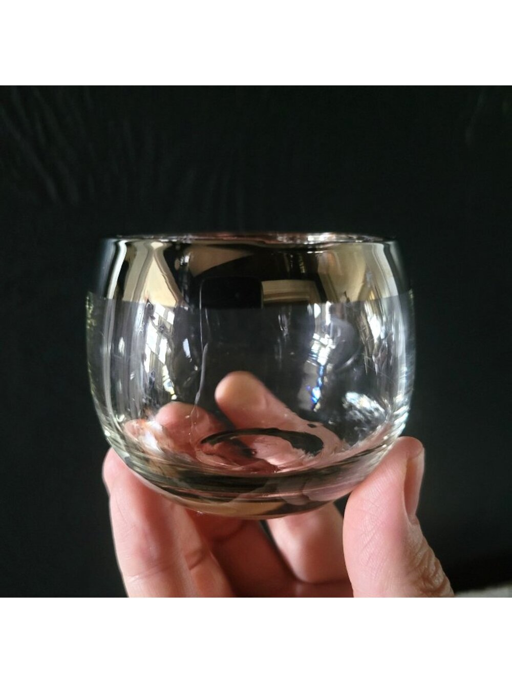 Vintage 1950s Roly Poly Glass With Silver Band 5 Oz, Vintage Barware / Drinkware